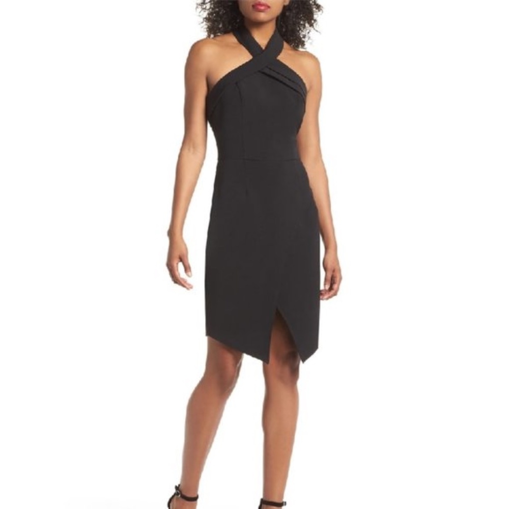 ADELYN RAE Halter Asymmetrical Sheath Dress